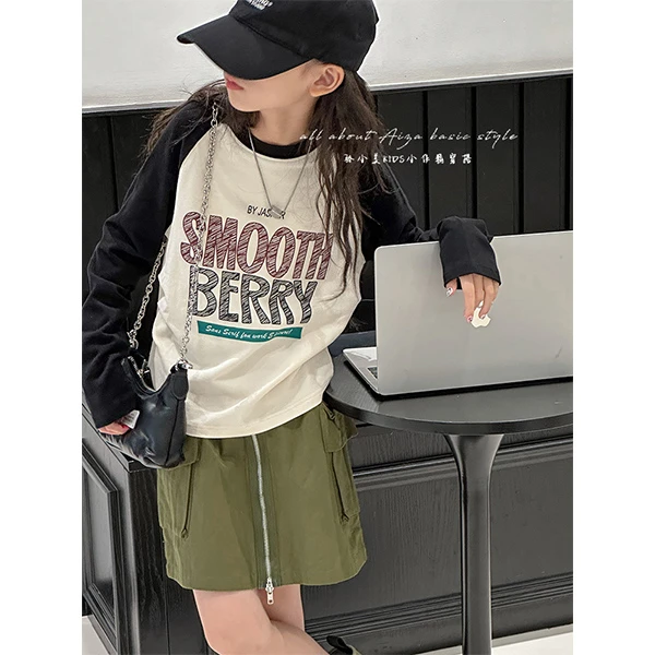 K24789韩国童装女童长袖T恤春装儿童长袖上衣女孩插肩袖打底衫潮