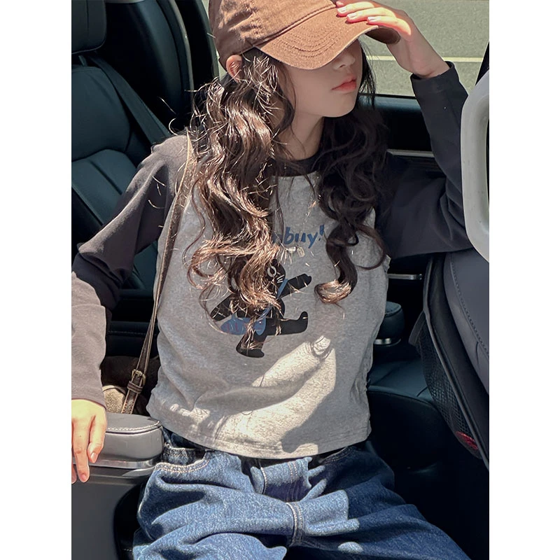 K27224插肩袖女童加绒加厚T恤洋气秋冬儿童2025长袖打底衫休闲潮t