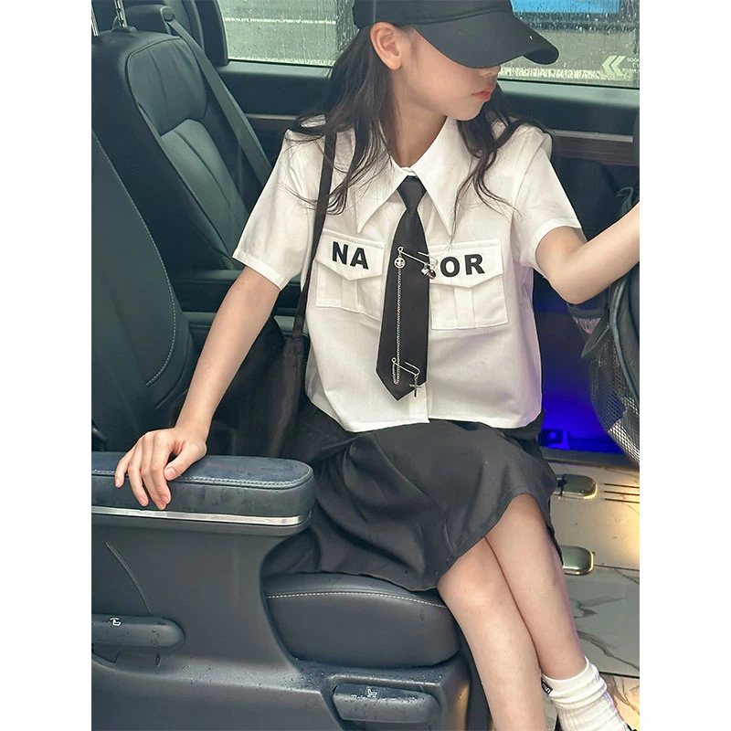 K26698韩国女童polo领JK套装2025夏季新款短袖半身裙两件套裙子潮