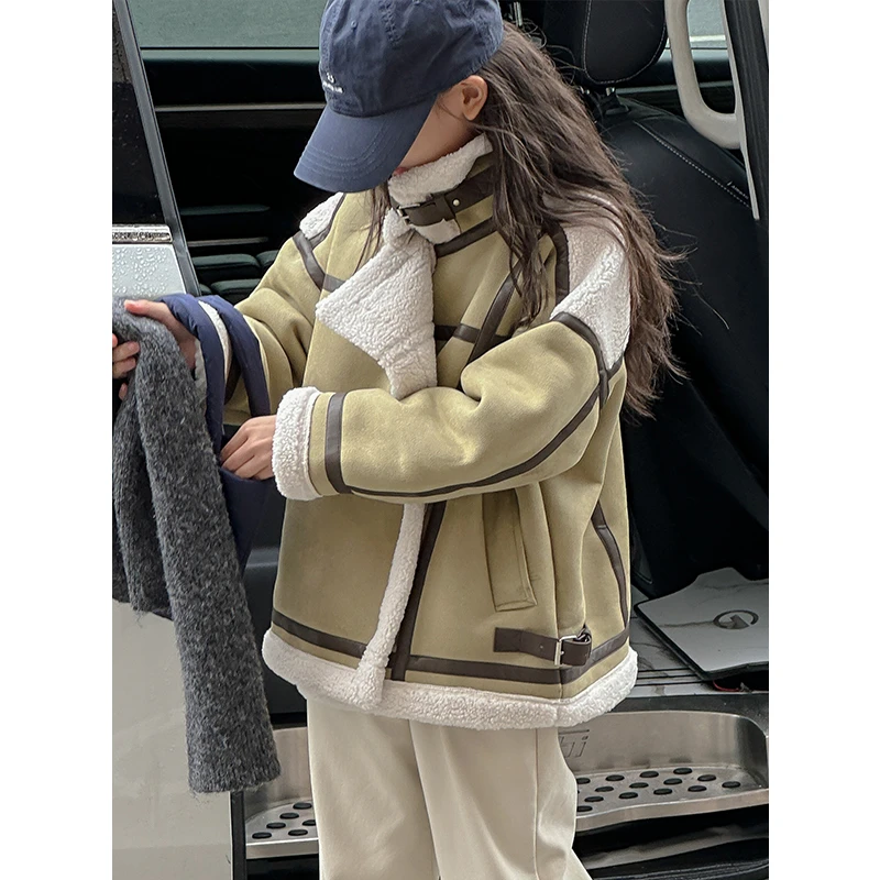 K27582女童外套2025新款秋冬装女大童毛毛上衣洋气加厚外套保暖潮