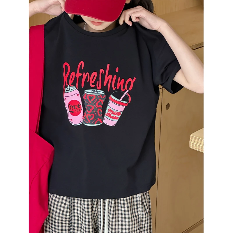 K23624童装女童短袖T恤2025夏装新款儿童宽松上衣夏天休闲衣服薄t