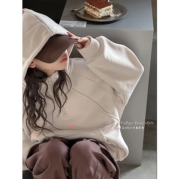K23072重工韩国童装女童春秋连帽卫衣秋冬装新款儿童加绒上衣时髦