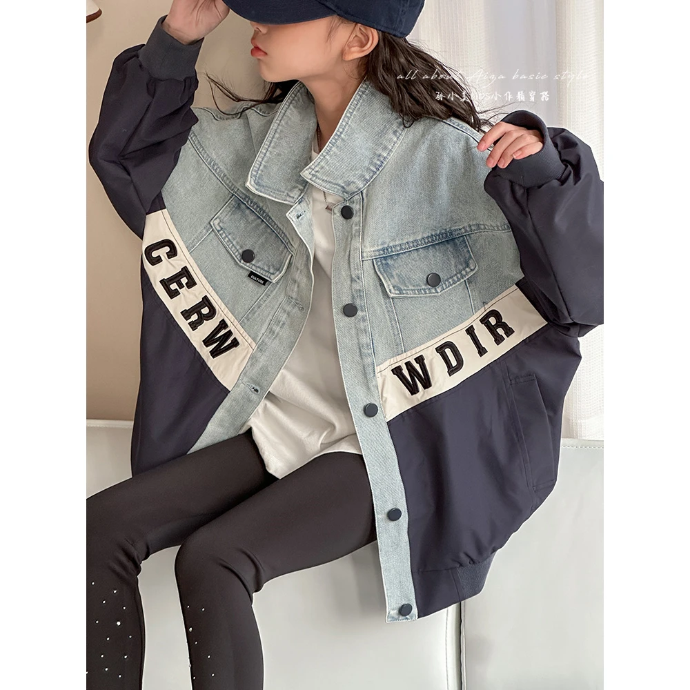 K25773高端拼接女童外套儿童夹棉加厚上衣2025春秋装新款大童衣服