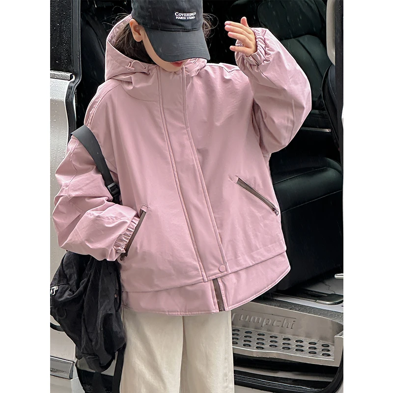 K27547孙小美拼接女童棉服2025新款秋冬装夹棉外套连帽上衣潮