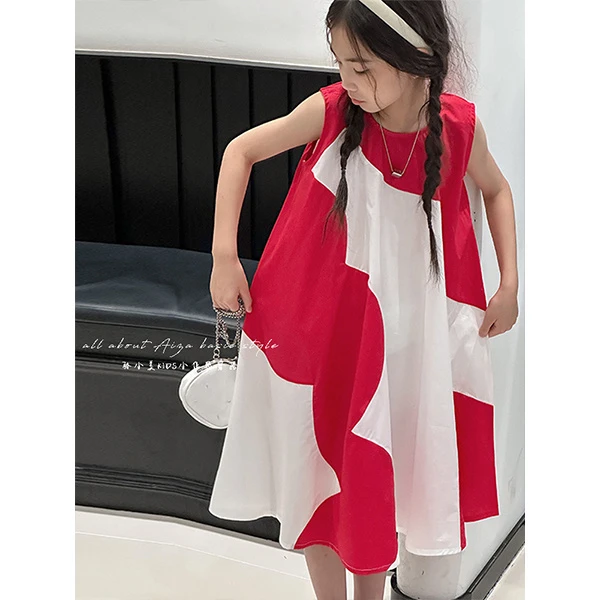 K24330韩国童装女童无袖连衣裙2025夏装高端A字裙儿童女孩背心裙