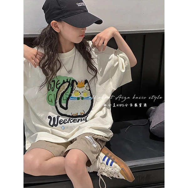 K23760韩国原创童装女童T恤短袖夏新款2025夏季衣服宽松体恤上衣t