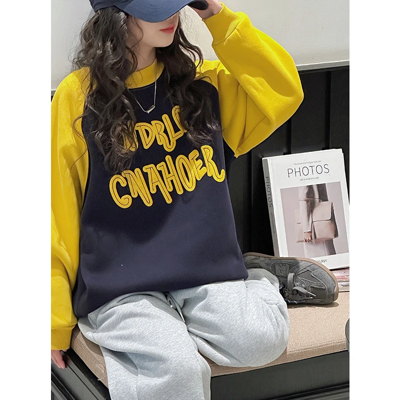 K27883孙小美插肩袖女童卫衣2025秋冬装新款儿童加绒加厚上衣