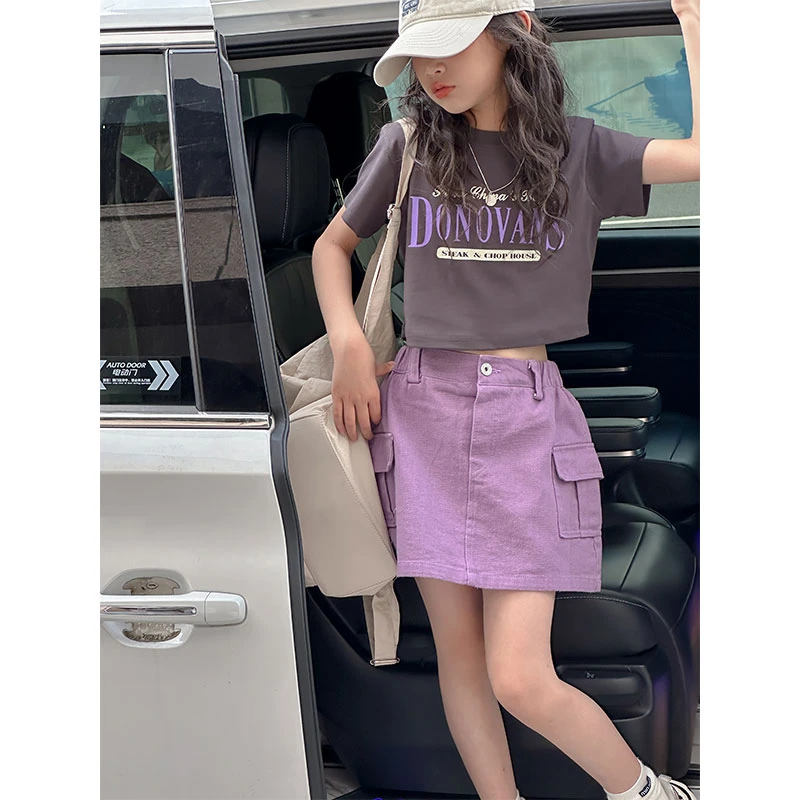 K26700童装女童夏季工装裙套装2025新款儿童短袖半身裙时髦衣服夏