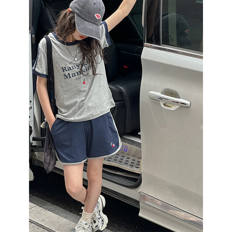 K26524韩国童装女童运动套装2025夏装新款儿童短袖短裤两件套衣服