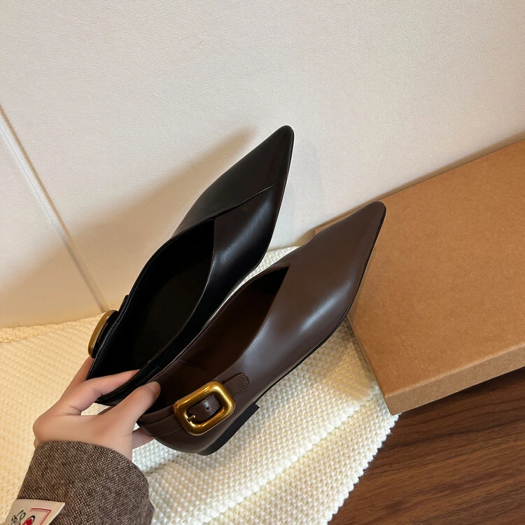 气质百搭粗跟尖头低跟跟鞋浅口单鞋2韩版平跟