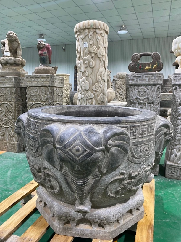 【不包邮】青石 大象门海 雕工精美。