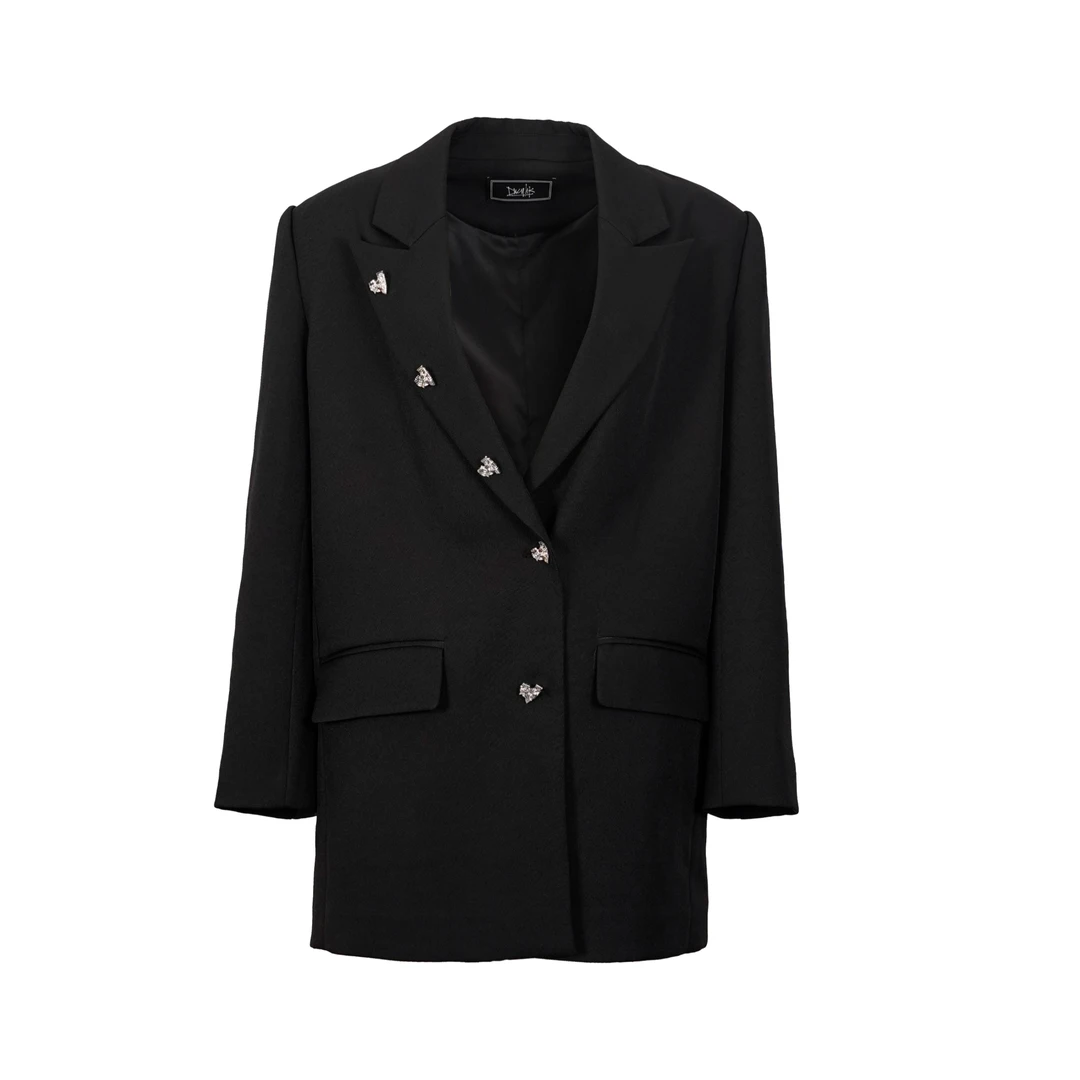 DNCY蝴蝶结西装外套气质时尚休闲女士黑色毛呢商务DA41106137