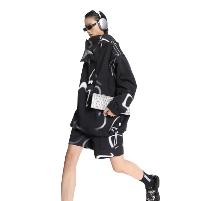 DNCY395虚幻线条印花休闲风衣连帽正品潮流MA33206302