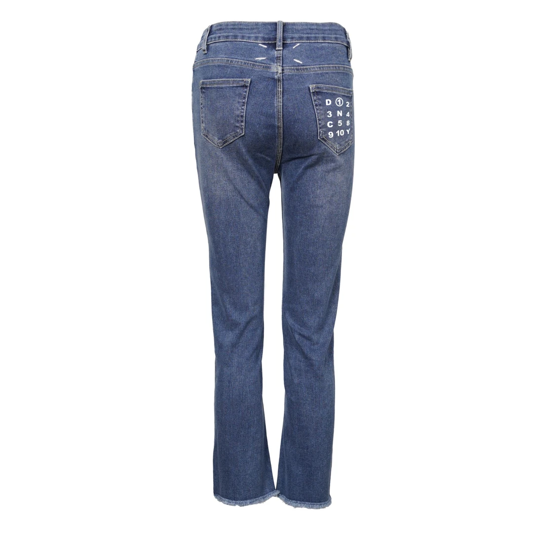 DNCY字母印花牛仔裤蓝色高腰秋冬直筒时尚百搭女士DA34321291