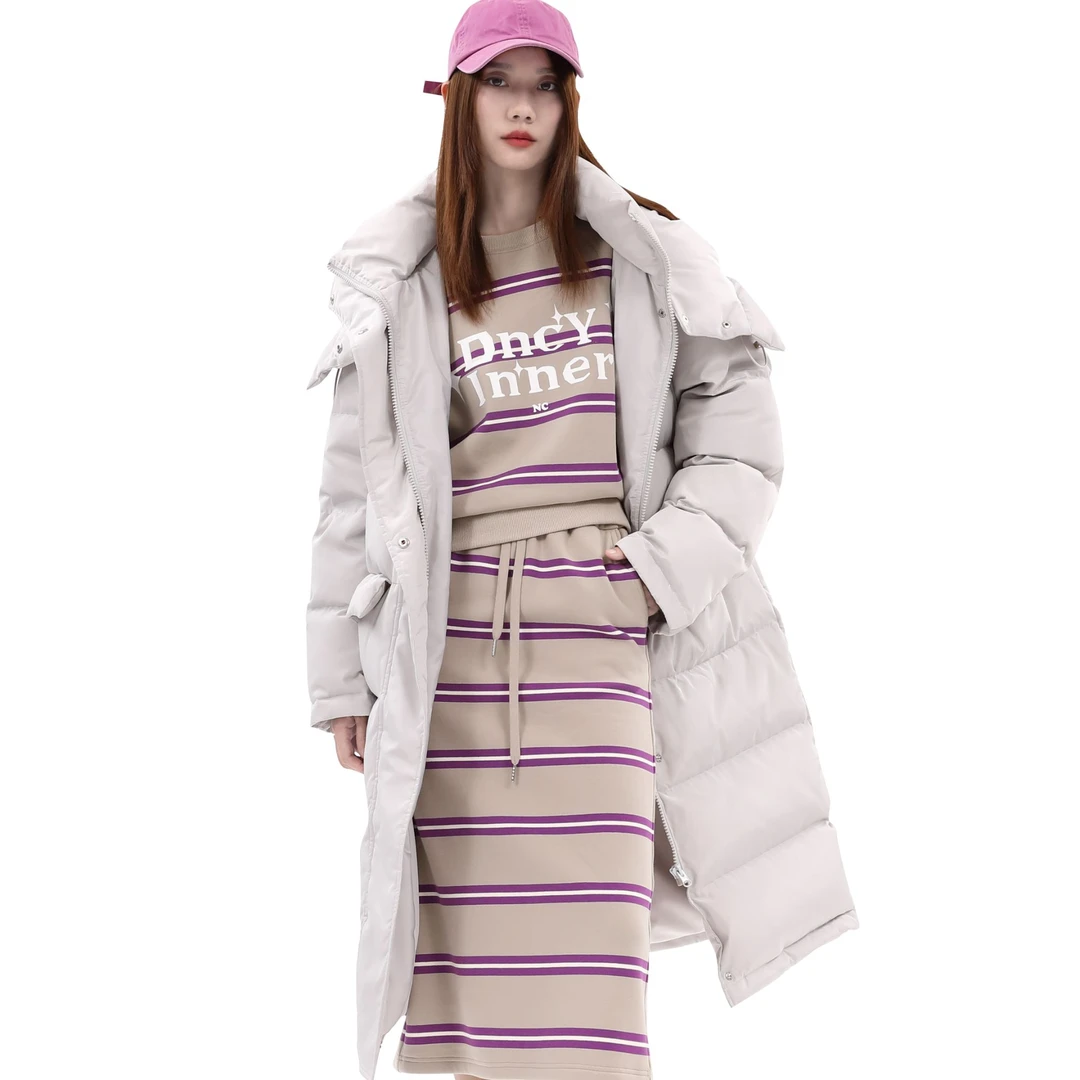 DNCY印花连帽长羽绒女款运动时尚休闲女士潮流中长款DA34309088