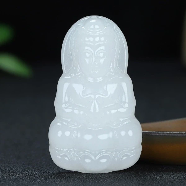 精品天然新疆双面雕工观音吊坠挂件百搭金丝玉珠宝玉石项链带证书