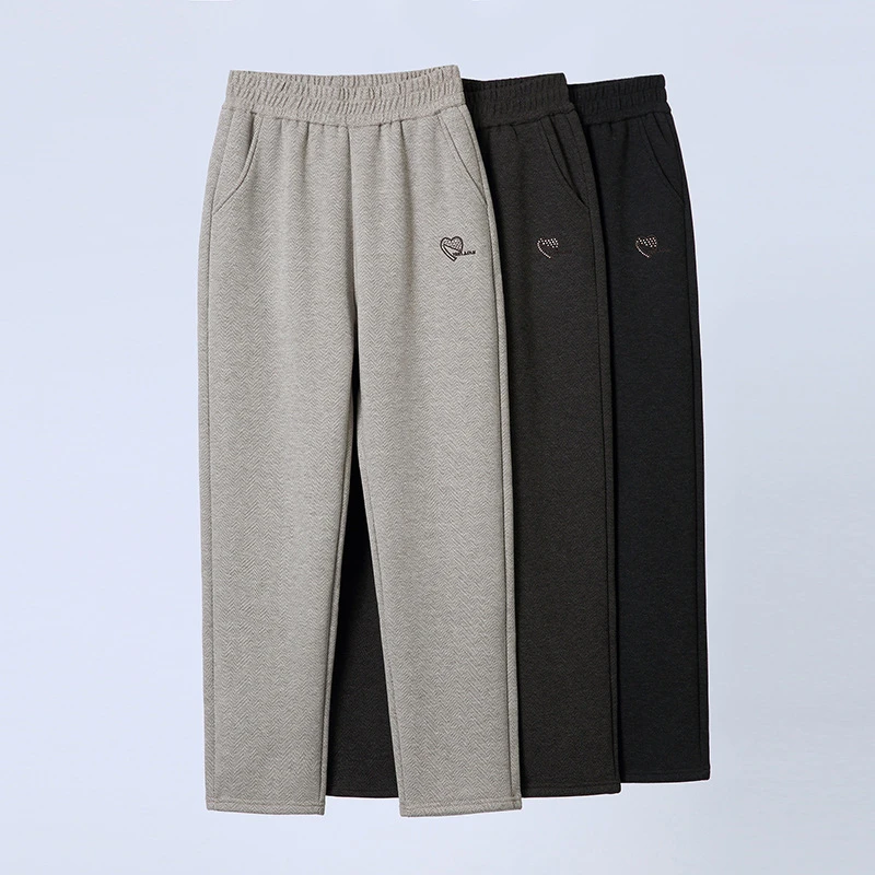 冬季加绒加厚裤子中年妈妈裤加大加肥春秋毛呢裤中老年女裤松紧裤