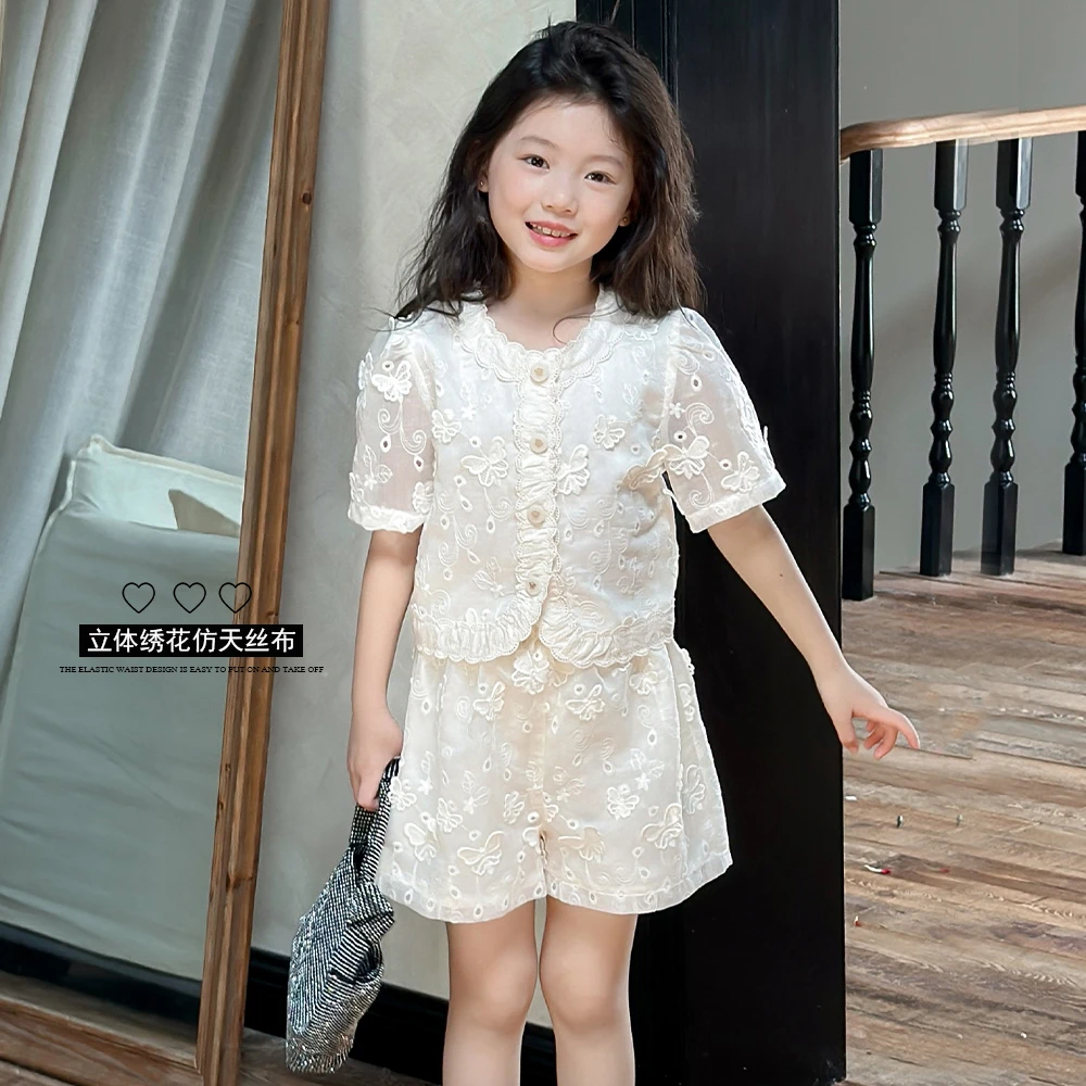 【高货3】女童套装2024夏季宝宝满印刺绣时尚两件套Y5865