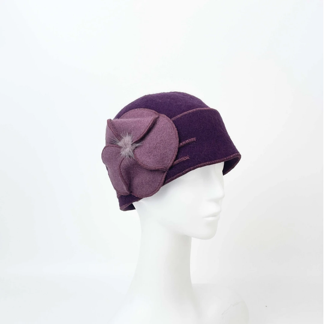 KELAODIKAIDA/新款羊毛花朵外单高定包头帽时尚百搭大头围帽子