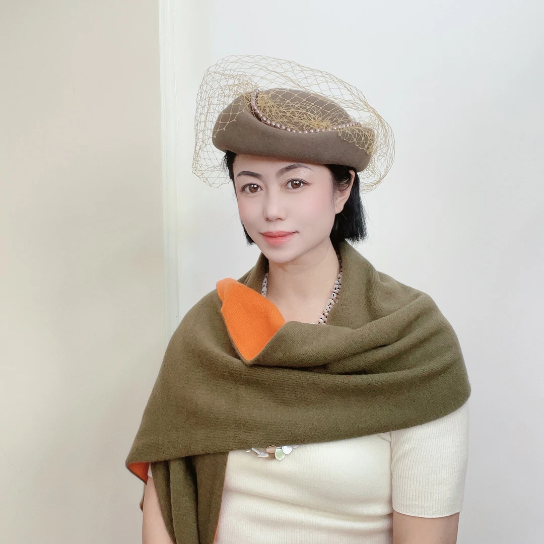 Claudia Kidda/手工珍珠！菲律宾网纱！羊毛晚装帽