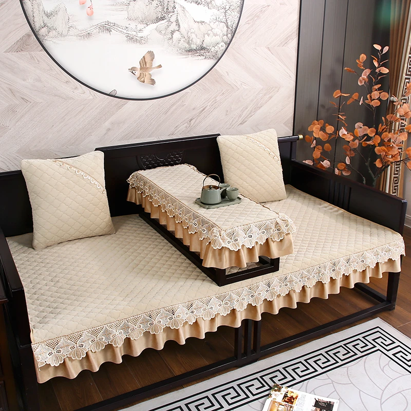 新中式沙发垫套防滑中式实木沙发坐垫罗汉床盖巾加厚垫子红木毛绒