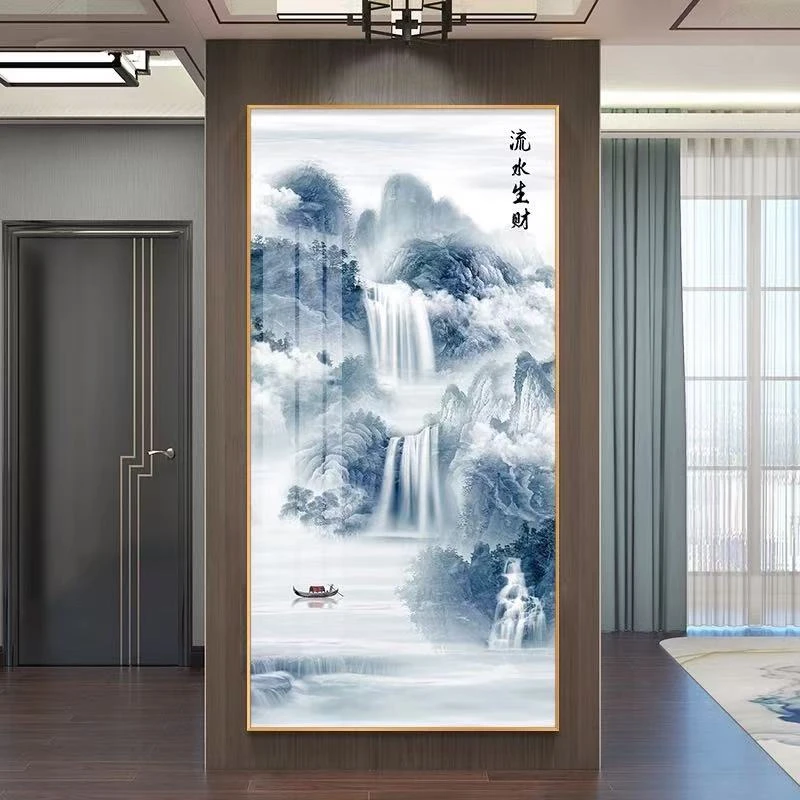 新中式水墨山水风景入户玄关装饰画酒店走廊高档画客厅过道挂画