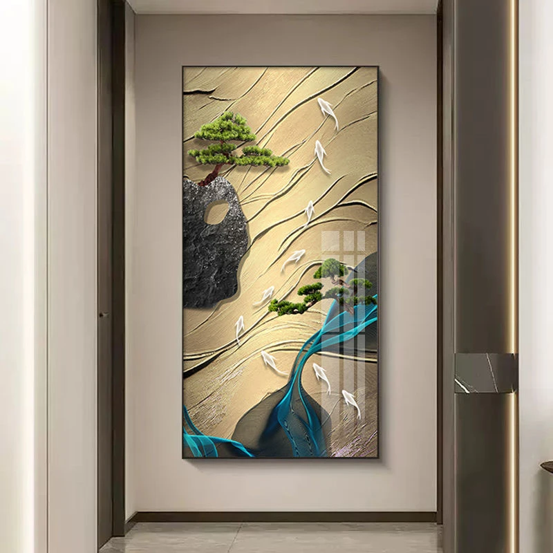 九鱼图玄关画 现代简约玄关墙款客厅办公室装饰画单幅灯光画