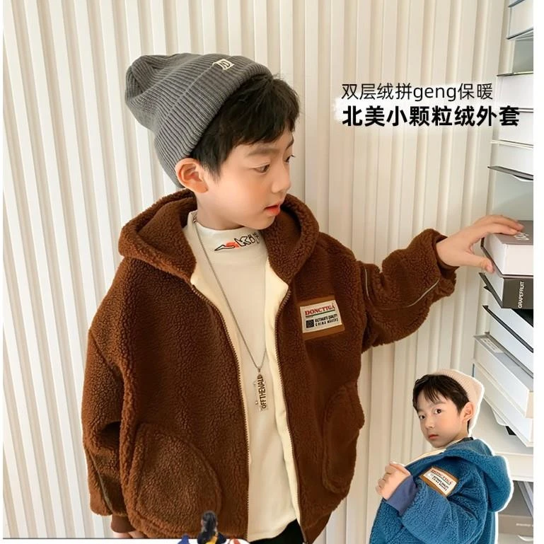 左西男童加绒外套儿童冬装加厚上衣秋冬款韩版宝宝童装潮XY214207
