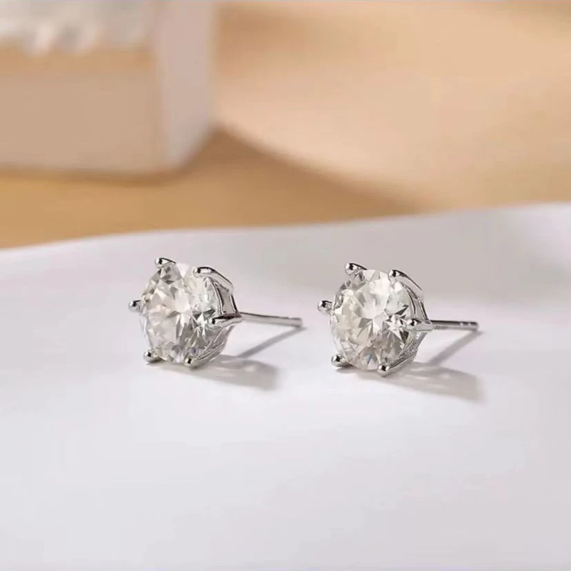 925银莫桑石耳饰 【六爪耳钉】0.5-5ct/纯手工镶嵌时尚经典百搭款式