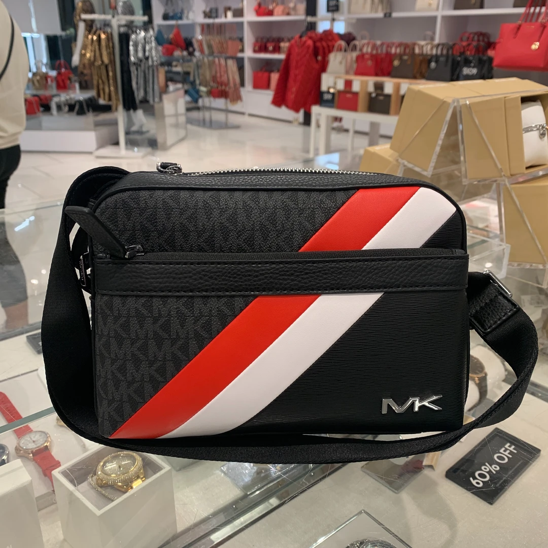 MICHAEL KORS迈克高仕MK Cooper男士斜挎包相机包 黑灰logo拼色