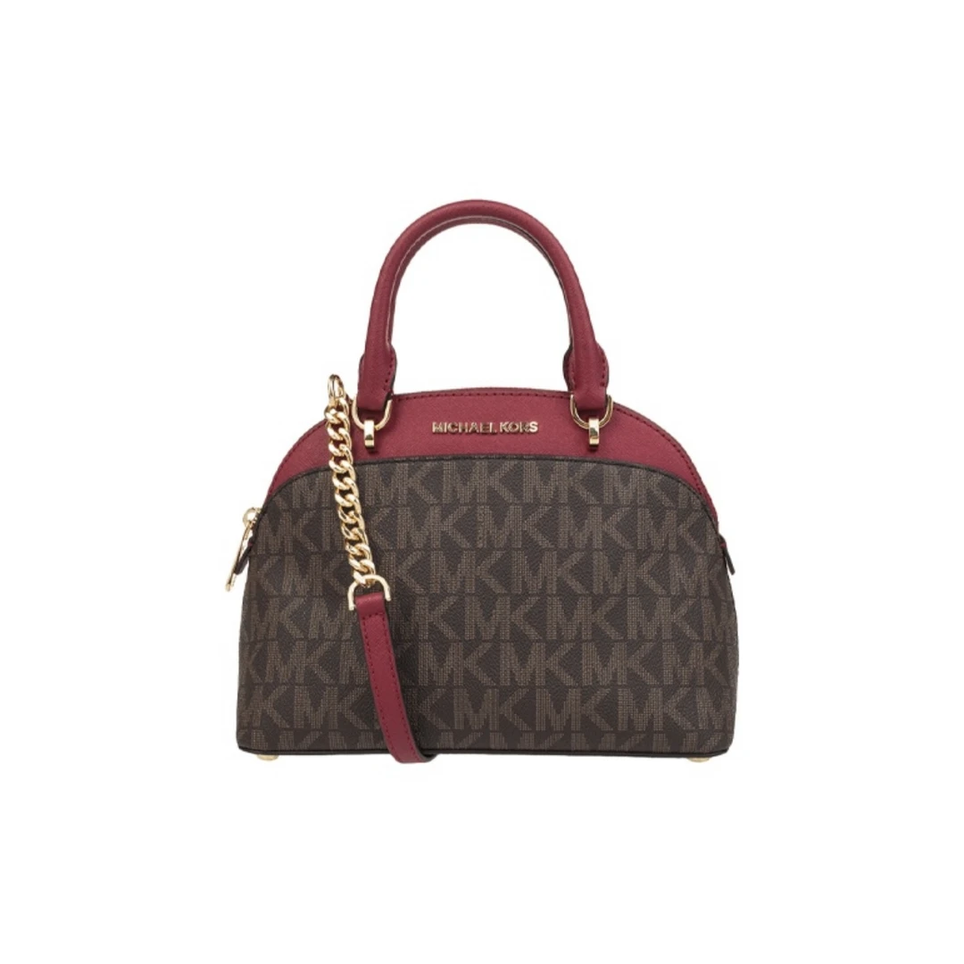 MICHAEL KORS 迈克高仕MK女士老花贝壳包手提斜挎包 红拼深棕logo
