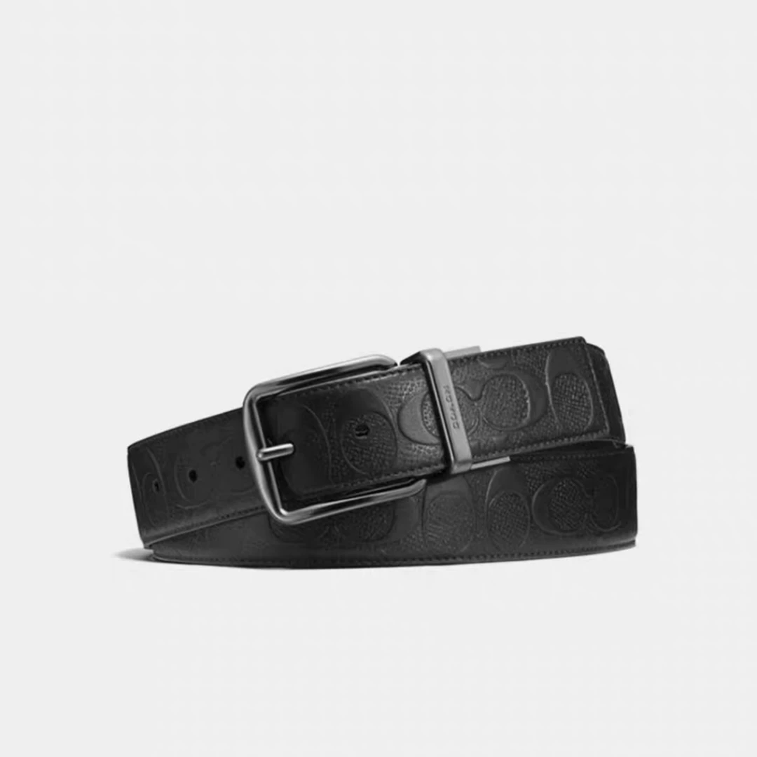 COACH/蔻驰男士针扣双面黑色浮雕皮带男款腰带宽3.8CM55157 BLK