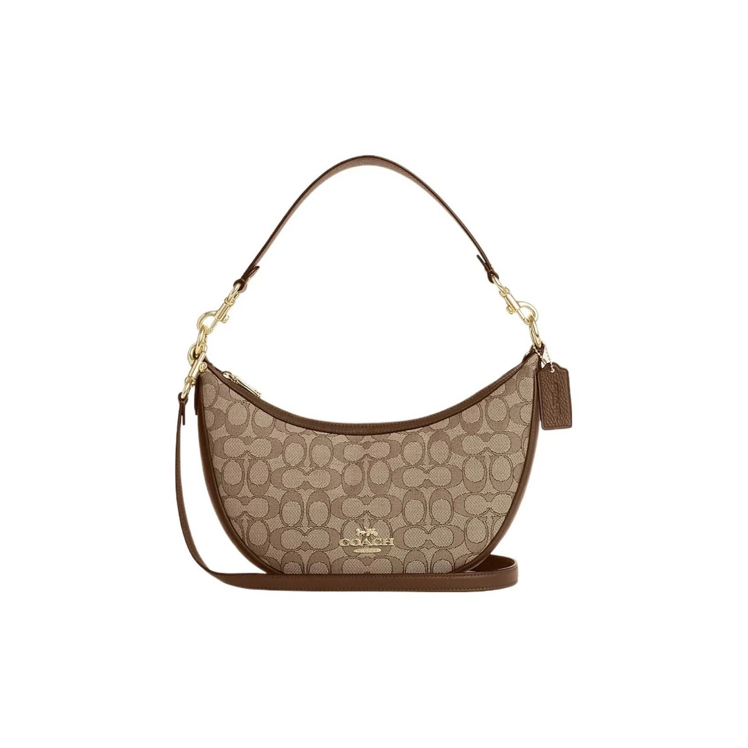 COACH 蔻驰 aria shoulder bag 26老花月牙单肩包腋下包 棕色logo