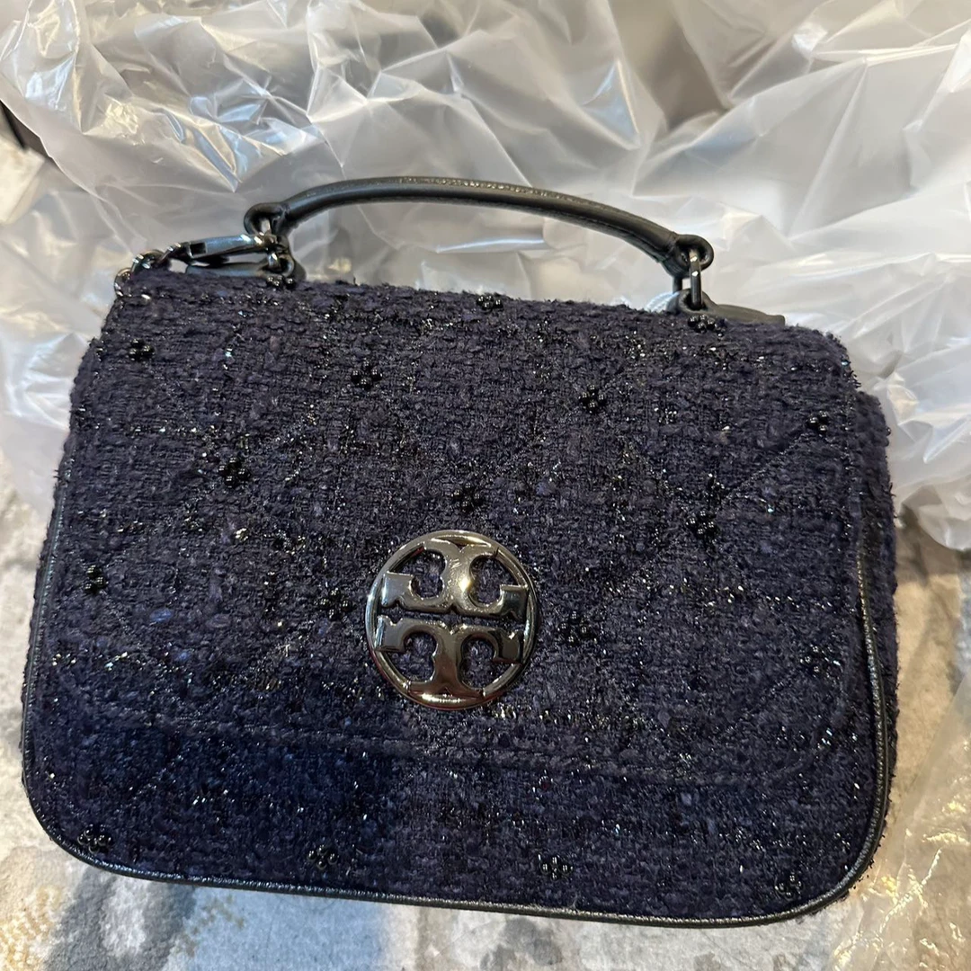 Tory Burch/汤丽柏琦 小号Willa藏蓝菱格小香风链条包肩包86050
