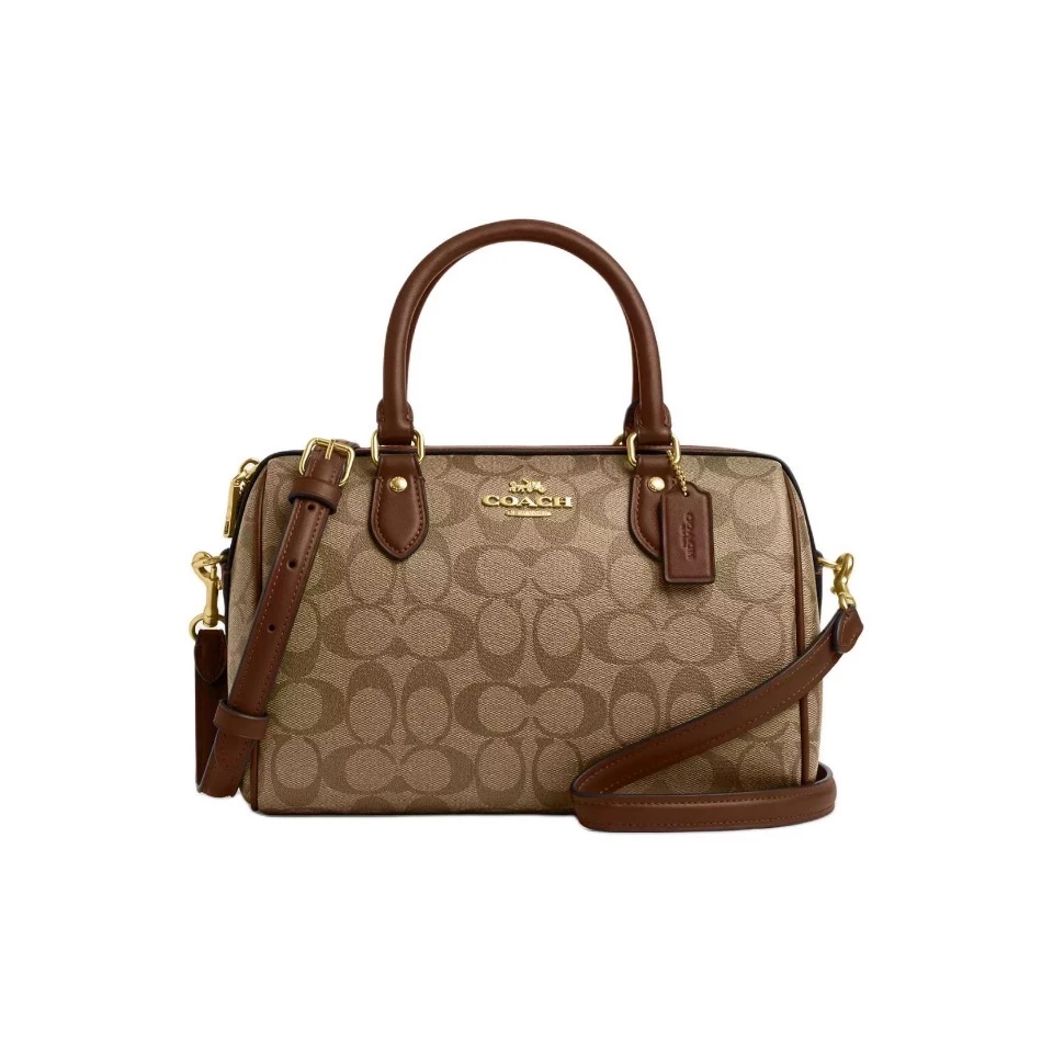 COACH/蔻驰Rowan25经典中号波士顿新款焦糖老花拉链手提斜挎女包
