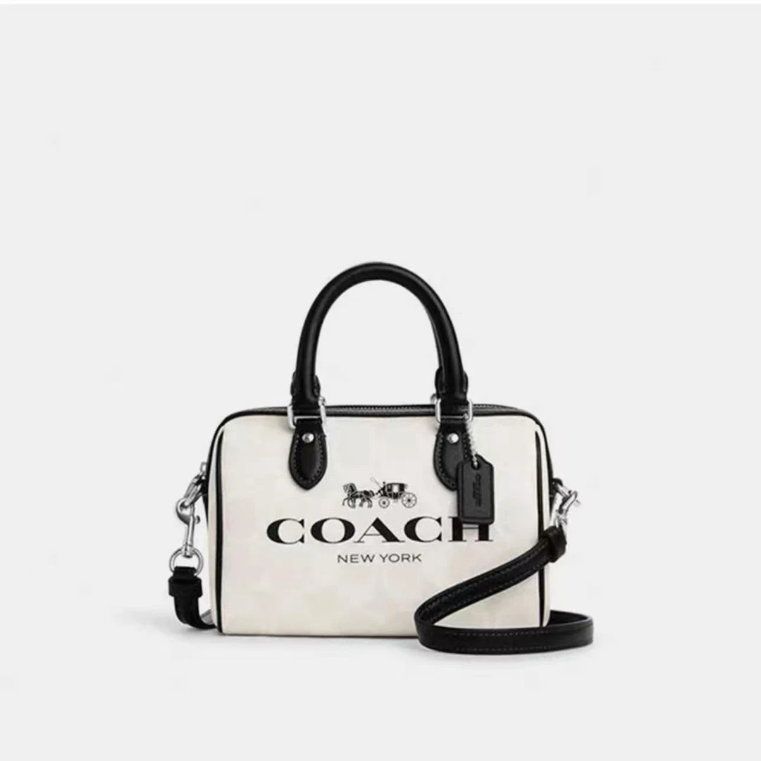 COACH蔻驰 新款迷你波士顿女士手提斜挎包肩包C0959 黑拼白logo