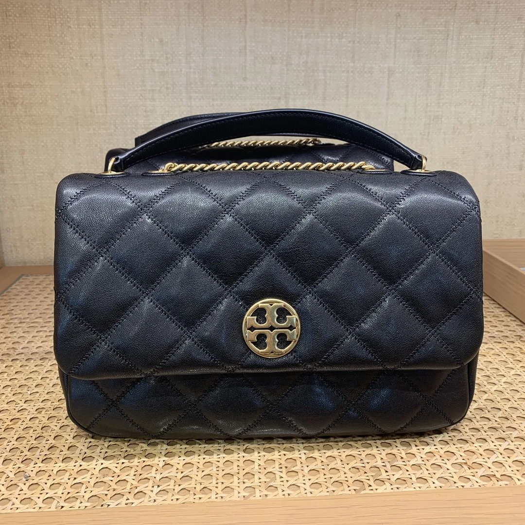 Tory Burch/汤丽柏琦 TB 大号Willa菱格链条包肩包148244-001黑色