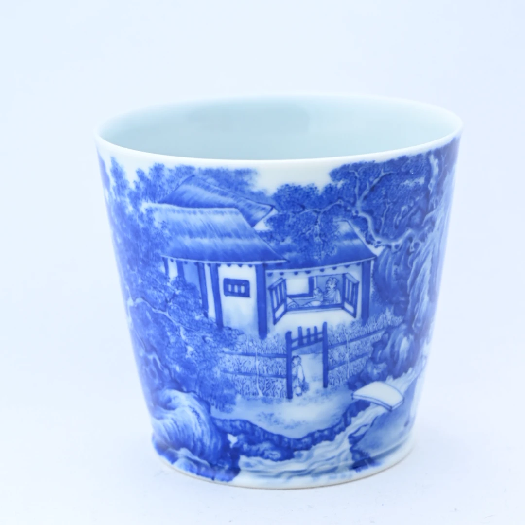 恒垣山房三顾茅庐乾乾杯高端茶杯全手工手绘青花雪景可乐杯主人杯