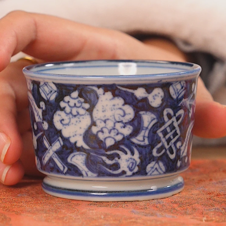 余志剑造 杂宝蓝边直口杯