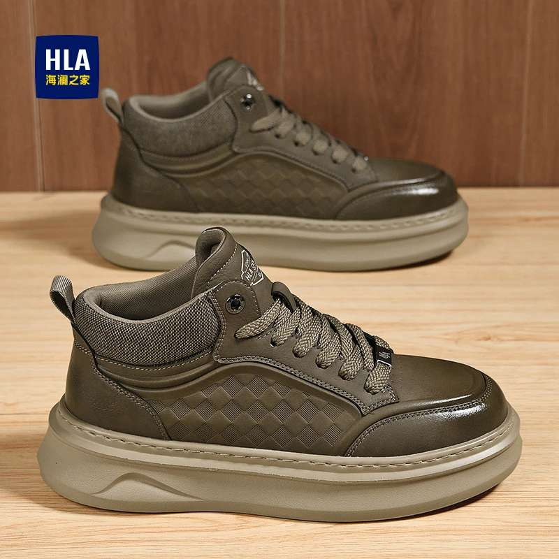 HLA/海澜之家2025秋季厚底增高复古色潮鞋时尚百搭男休闲板鞋A517