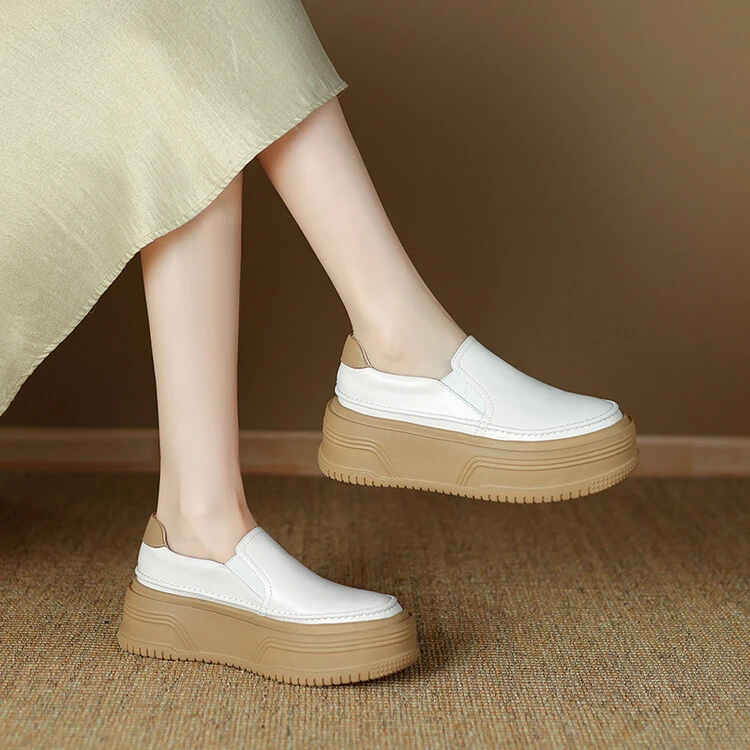 牛皮/6cm/2024爆款时尚百搭小个子增高厚底真皮乐福鞋单鞋子女款