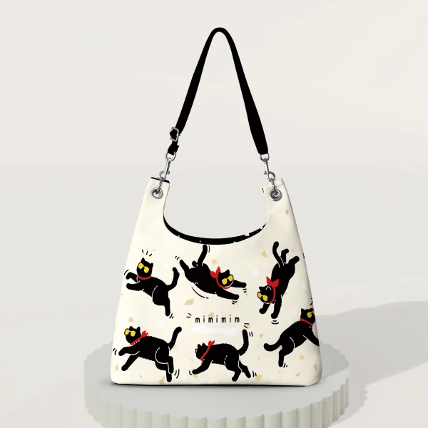 原创拉风小猫斜挎包秋冬时尚百搭小众女单肩包印花学生帆布包ZZQ