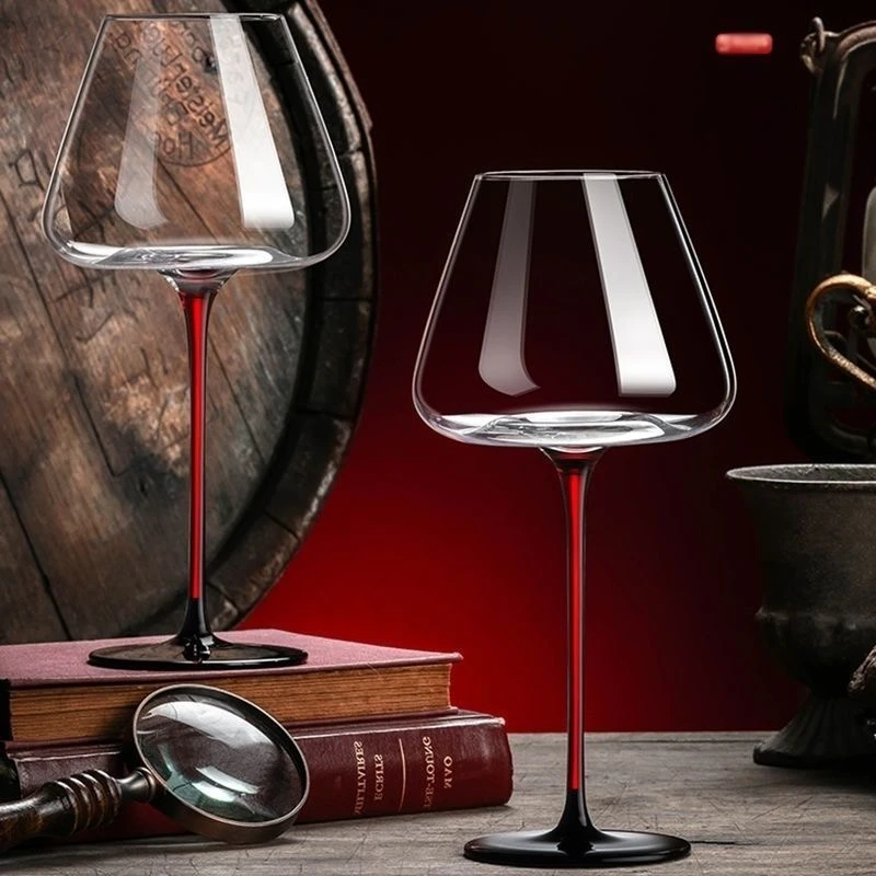 【嘉时生活】黑领结勃艮第红酒杯大肚杯红杆高脚杯