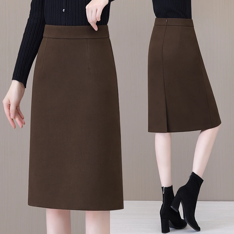 纯色毛呢半身裙女2025秋冬新款气质中长款高腰显瘦百搭秋季A字裙