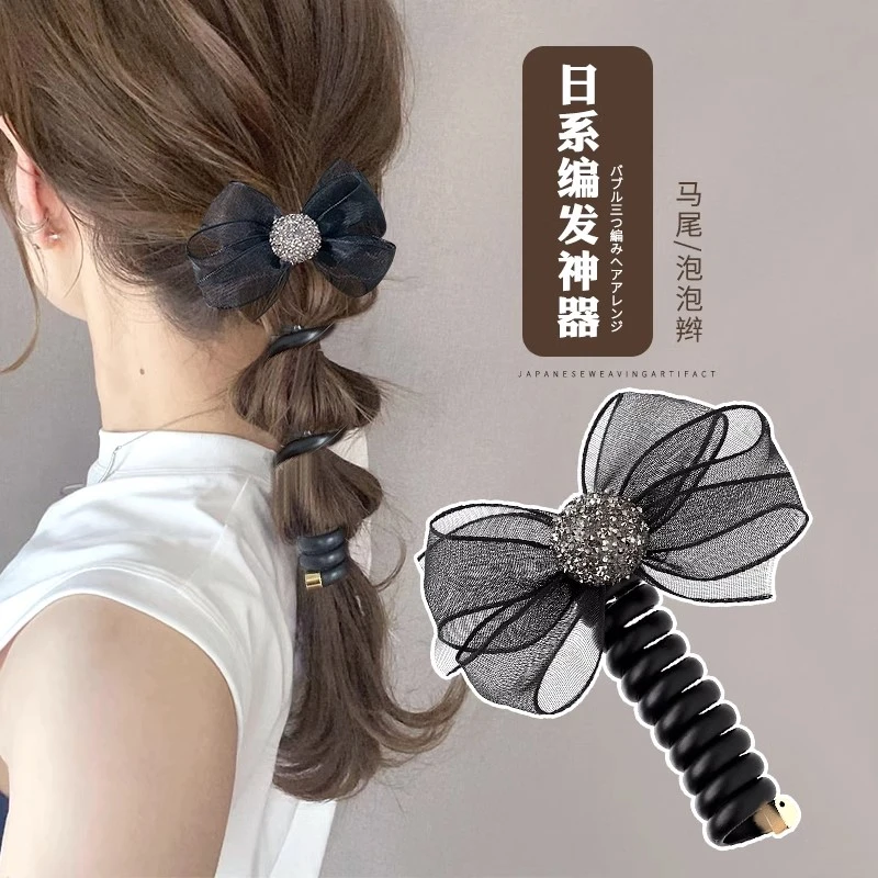合金树脂发饰 时尚蝴蝶结电话线发圈日系泡泡辫编发马尾头绳皮筋