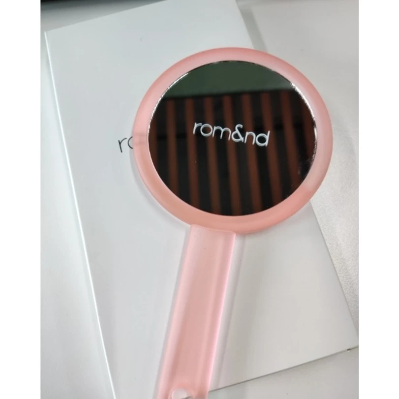 rom&nd迷雾双面镜橘粉色双面放大镜便携式手持化妆镜小型便捷