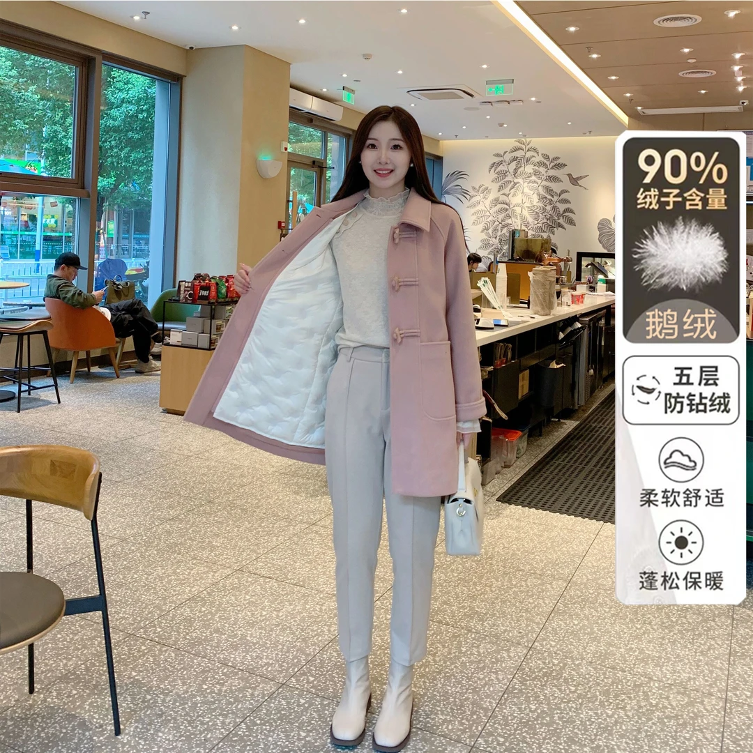 鹅绒大衣！可拆卸内胆90白鹅绒加厚羊毛外套羽绒服YRF109/2