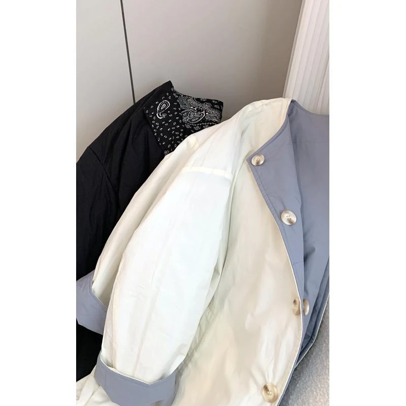 【格调派对】两面穿拼色中长款薄款棉服