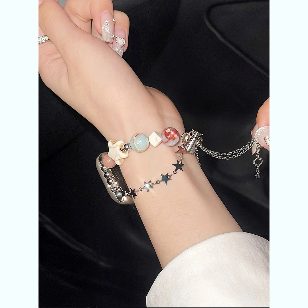 春夏新款可爱星星贝壳适用苹果手表带applewatch87654321代se女款
