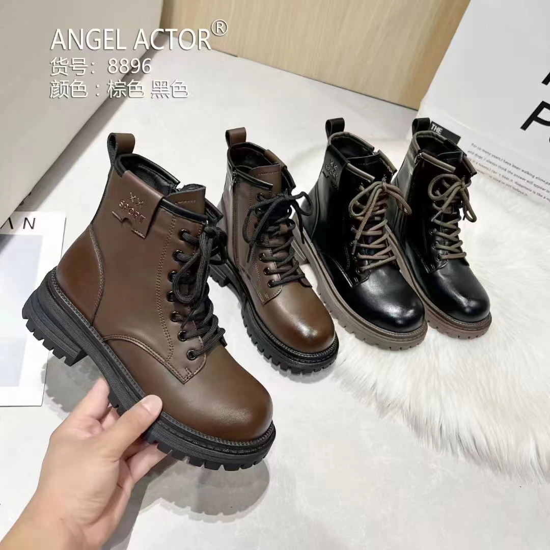 【8896】复古时尚英伦风马丁靴女真皮厚底单靴春秋冬季百搭